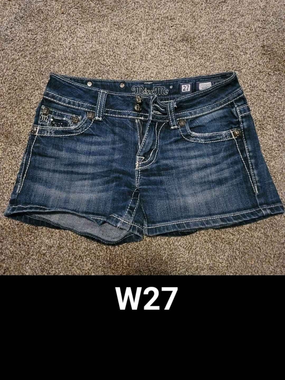 Womens Miss Me Distressed Dark Blue Denim Jean Shorts